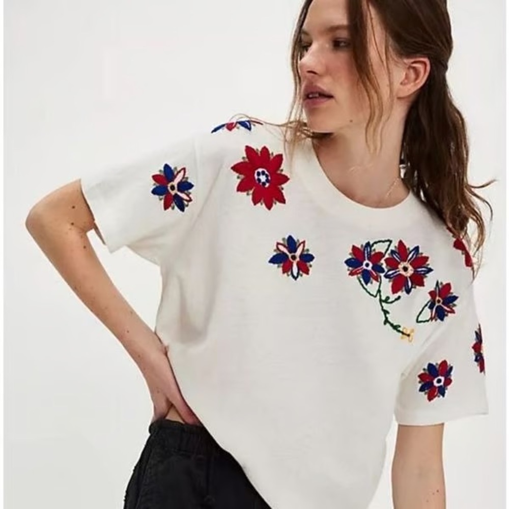 Free People Petal Stitch Tissue Tee | Cream | XS | NWT